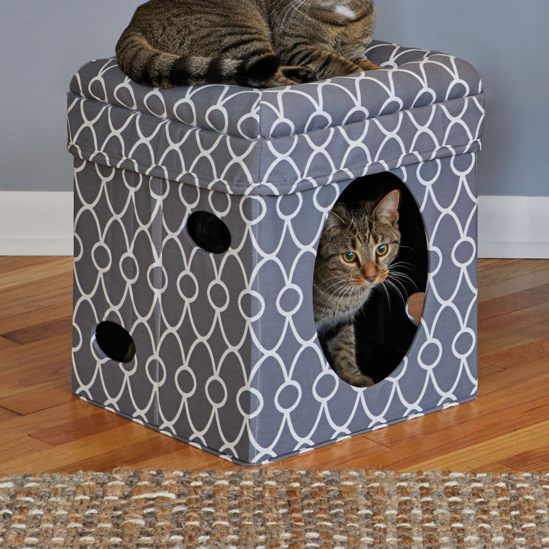 Midwest Homes For Pets MidWest Homes For Pets Cat Cube Cozy Cat House Cat Condo in Fashionable Gray Geo Print Reviews Wayfair